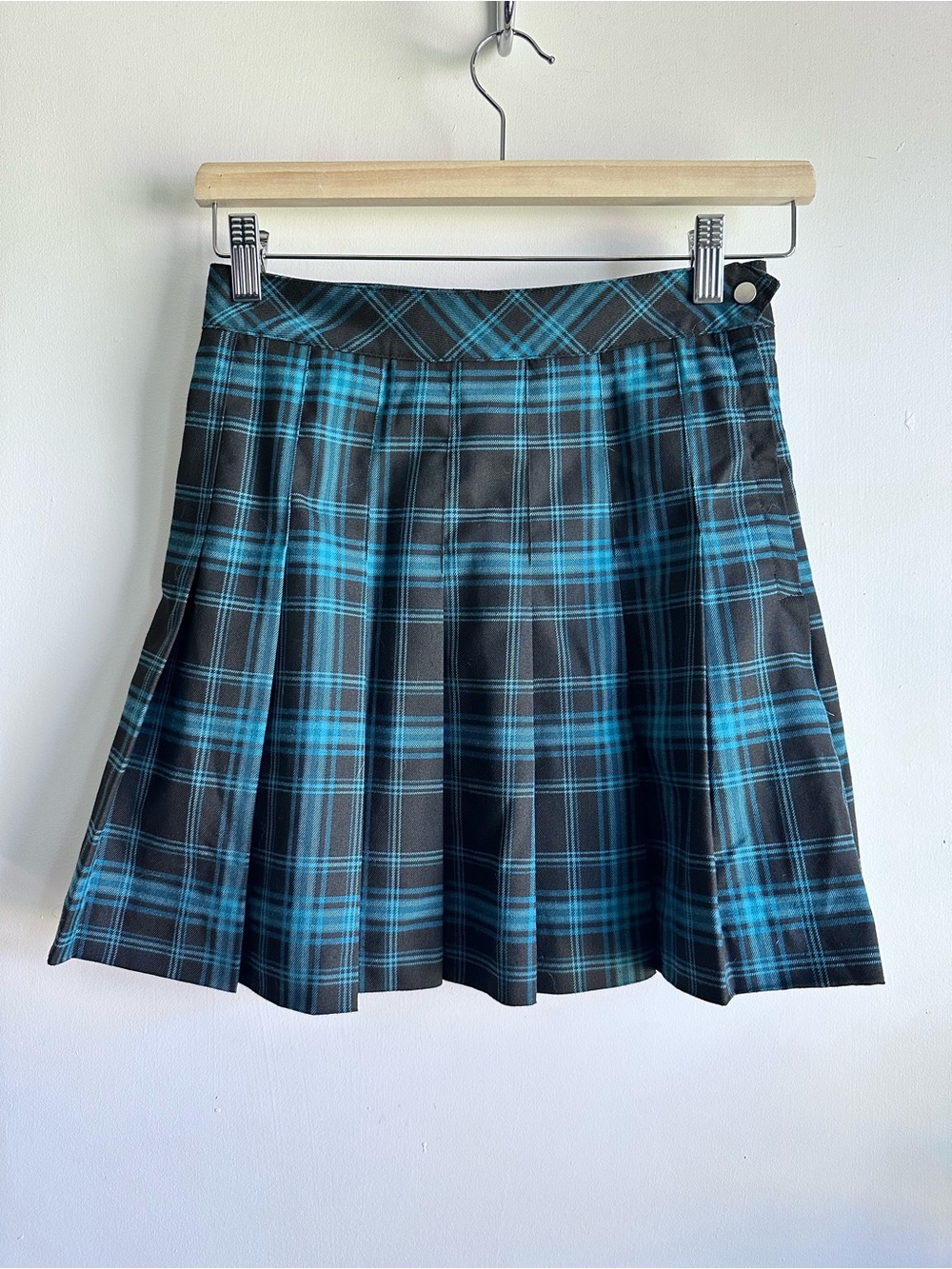 Girls Pleated Plaid Skirt - Blue/Black